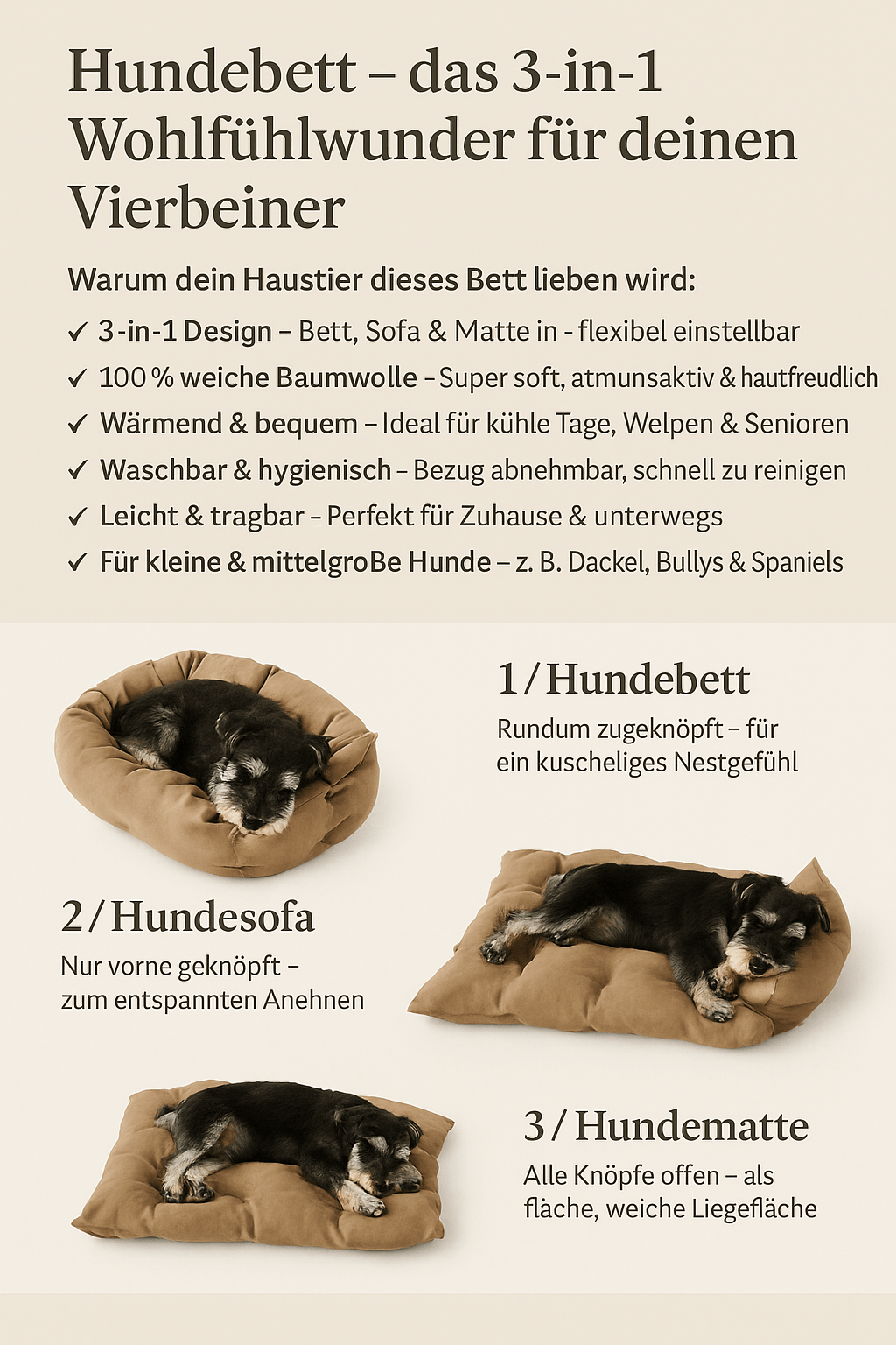 3 - in - 1 Hundebett – Kuscheln, Schlafen & Entspannen - Tiny Paws Boutique