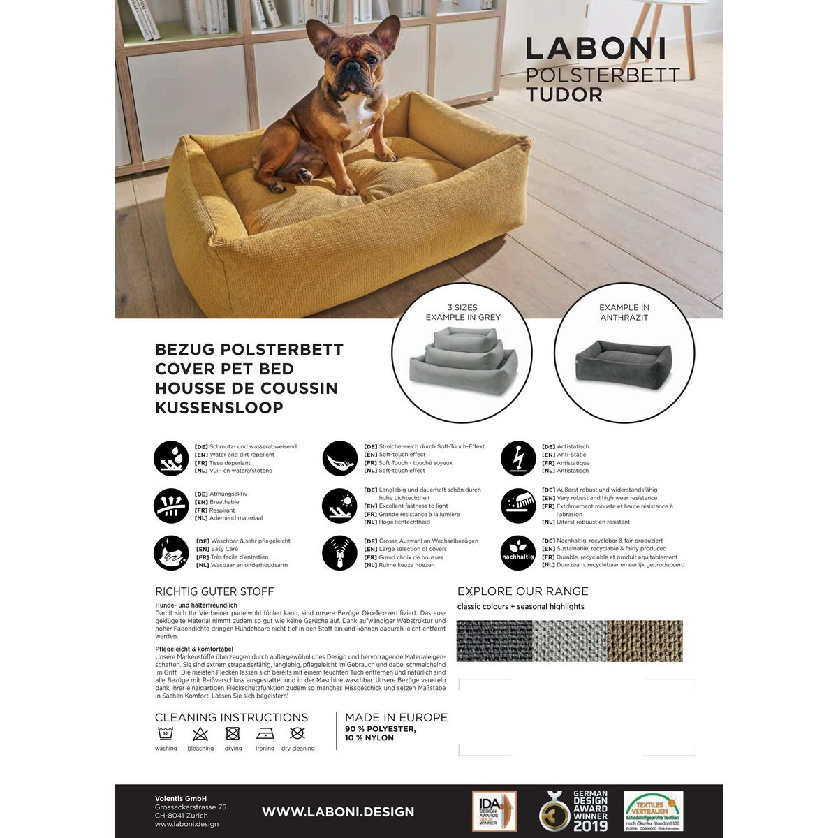 CLASSIC Hundebett - TUDOR GREY - Tiny Paws Boutique