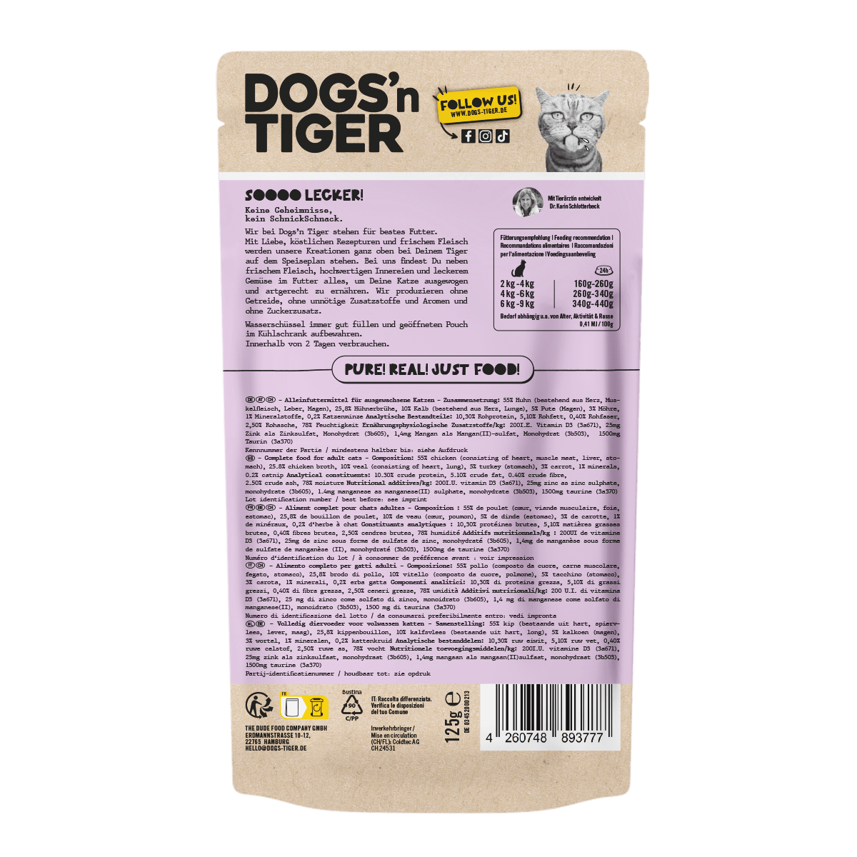 Dogs’n tiger adult cat food, climb, wet food for cats, grain - free, poultry, calf with carrot - Tiny Paws Boutique