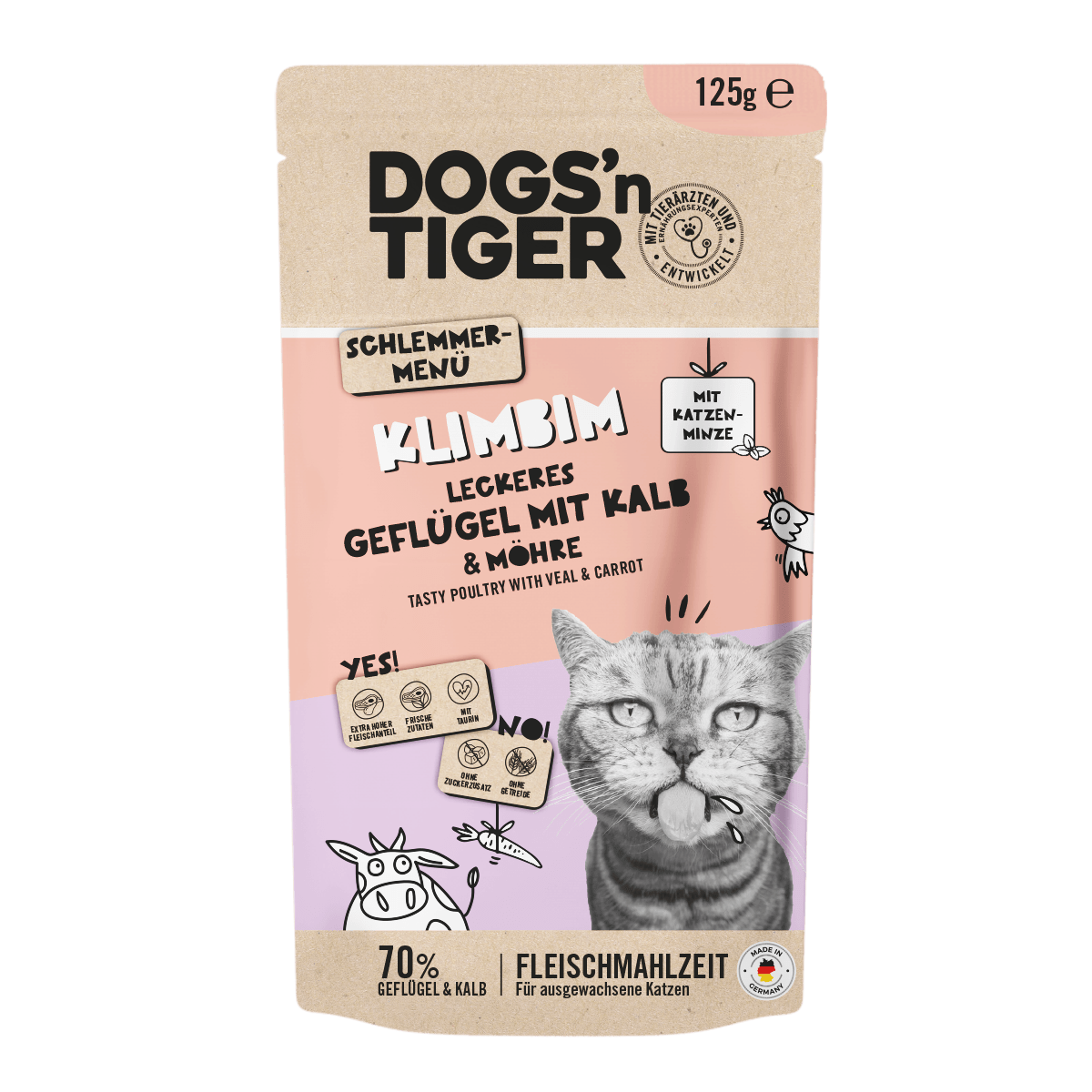 Dogs’n tiger adult cat food, climb, wet food for cats, grain - free, poultry, calf with carrot - Tiny Paws Boutique