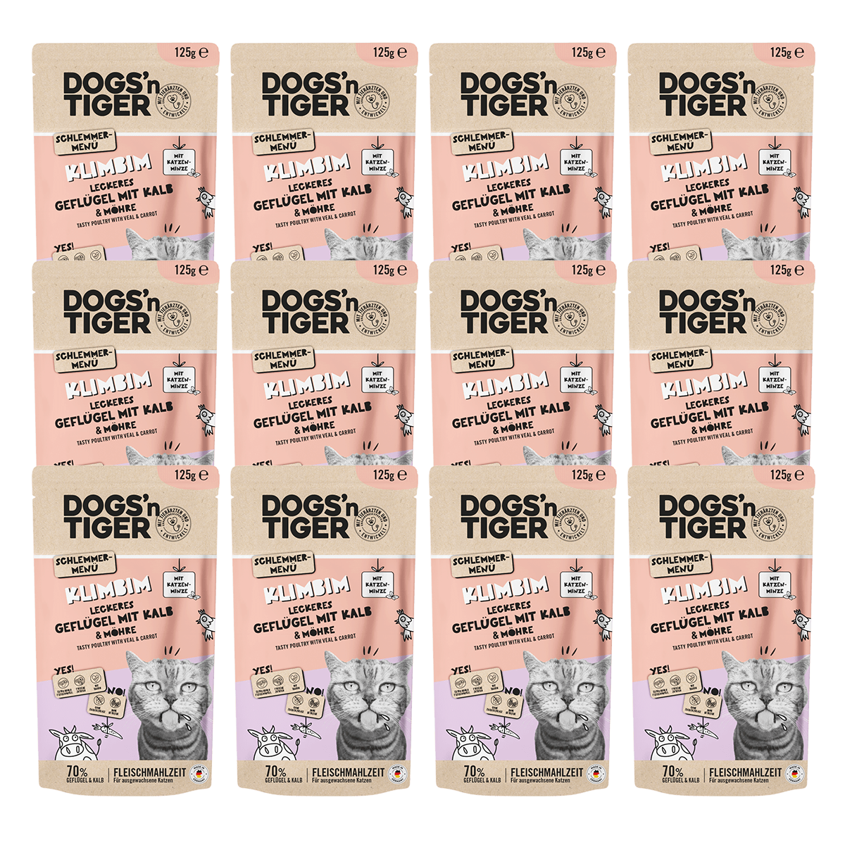 Dogs’n tiger adult cat food, climb, wet food for cats, grain - free, poultry, calf with carrot - Tiny Paws Boutique