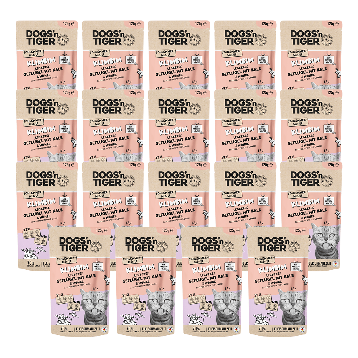 Dogs’n tiger adult cat food, climb, wet food for cats, grain - free, poultry, calf with carrot - Tiny Paws Boutique