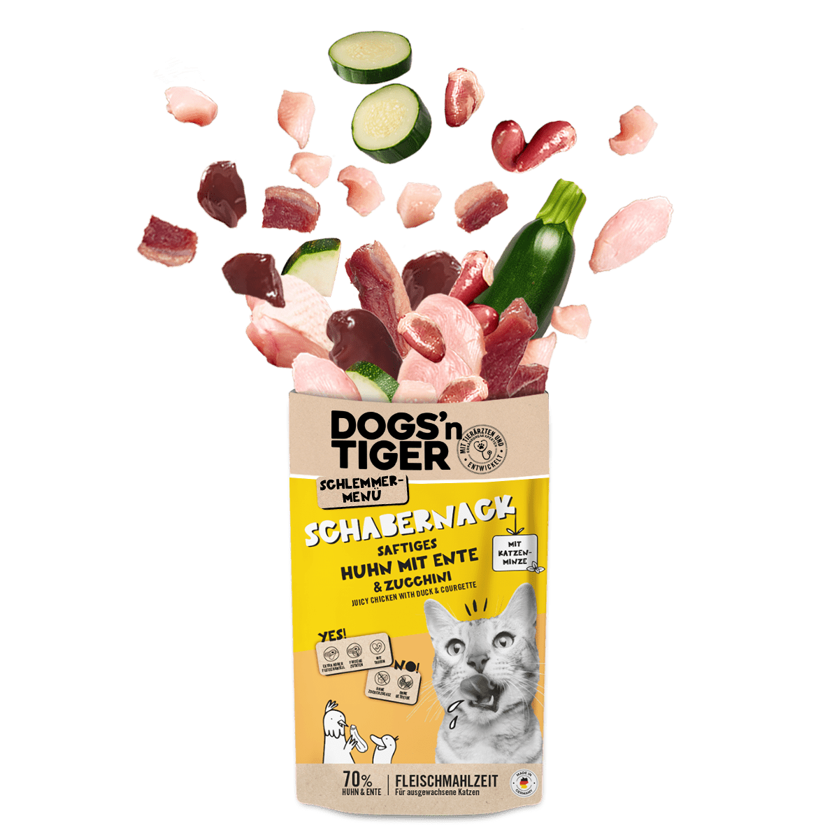 Dogs’n tiger adult cat food, scraper, wet food, grain - free, chicken, duck & zucchini - Tiny Paws Boutique
