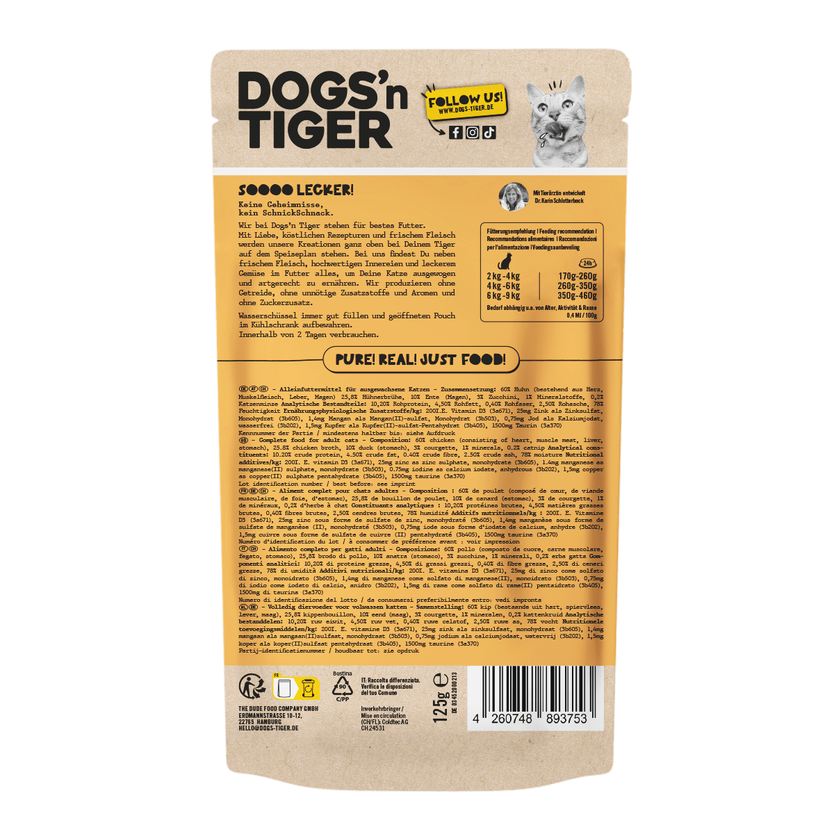 Dogs’n tiger adult cat food, scraper, wet food, grain - free, chicken, duck & zucchini - Tiny Paws Boutique