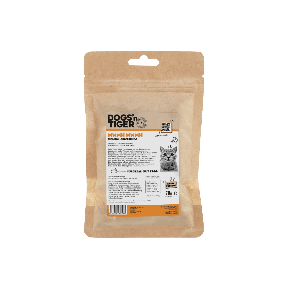 Dogs’n tiger adult cats snacks mmmh mmmh, treats, 99% freezer - dried duck breast fillet - Tiny Paws Boutique