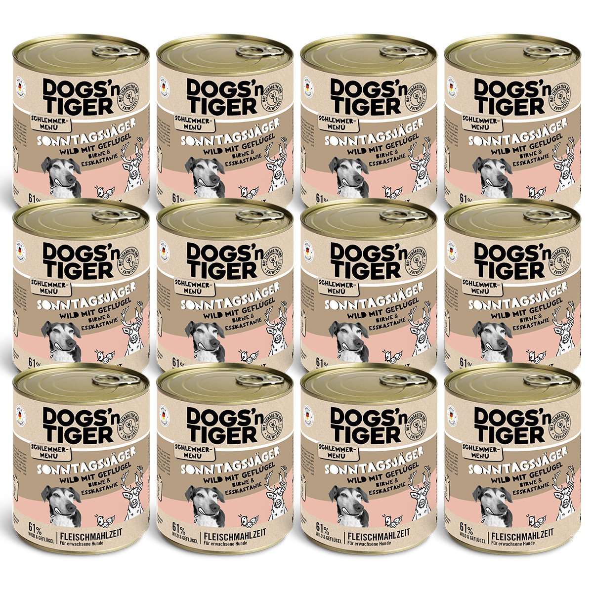 Dogs’n Tiger Adult dog food, Sunday hunter, wet dog food, game, poultry, pear, millet & carrot - Tiny Paws Boutique