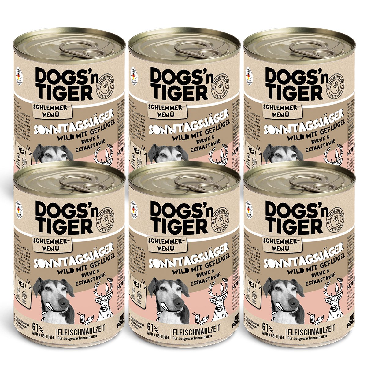 Dogs’n Tiger Adult dog food, Sunday hunter, wet dog food, game, poultry, pear, millet & carrot - Tiny Paws Boutique