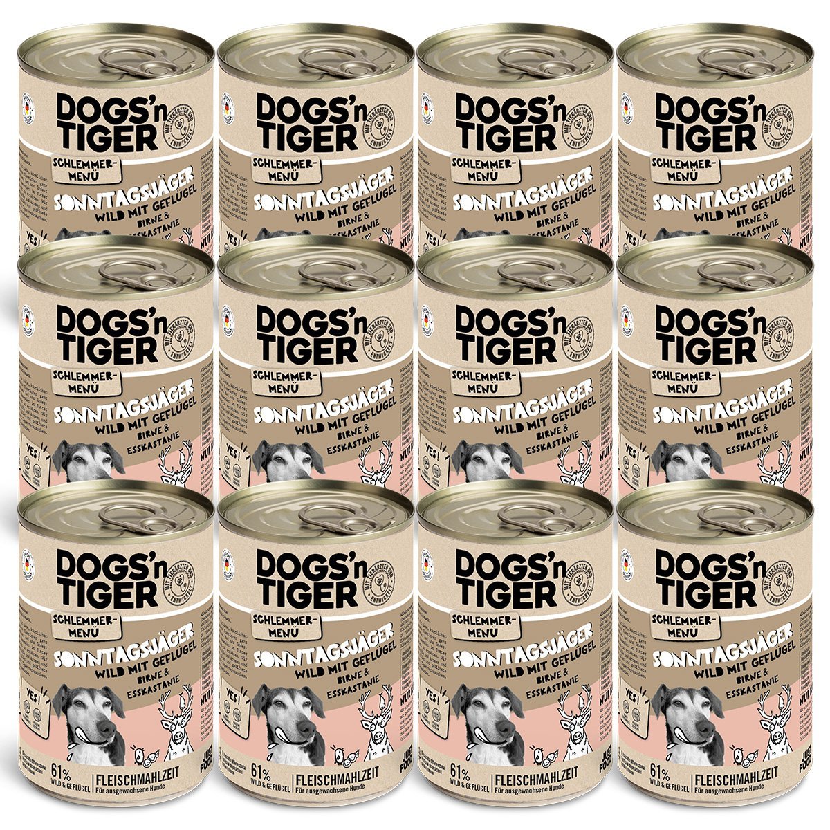 Dogs’n Tiger Adult dog food, Sunday hunter, wet dog food, game, poultry, pear, millet & carrot - Tiny Paws Boutique