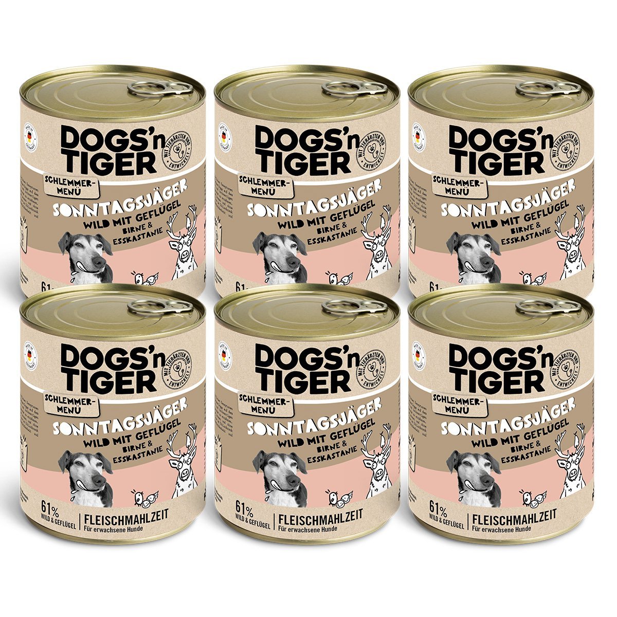 Dogs’n Tiger Adult dog food, Sunday hunter, wet dog food, game, poultry, pear, millet & carrot - Tiny Paws Boutique
