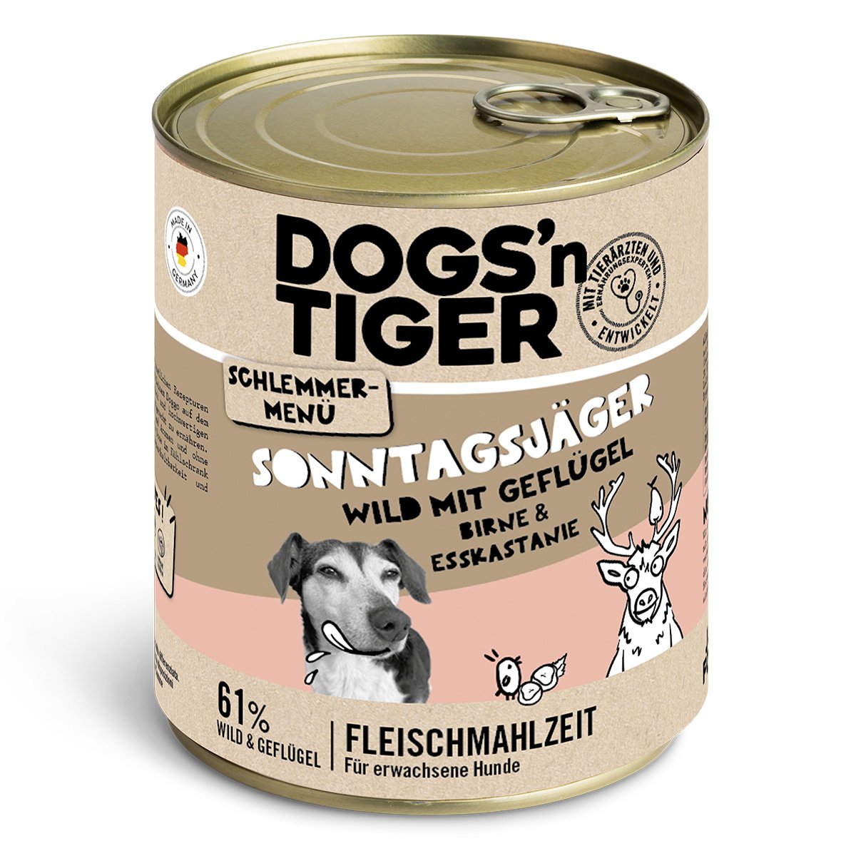 Dogs’n Tiger Adult dog food, Sunday hunter, wet dog food, game, poultry, pear, millet & carrot - Tiny Paws Boutique