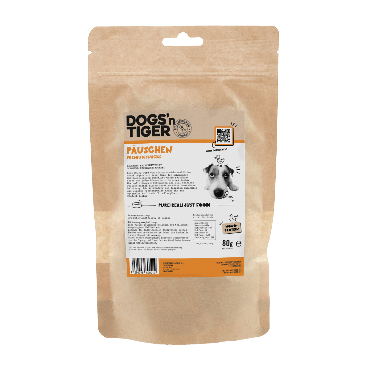 Dogs’n Tiger Adult, dog snacks, duck snacks, treats, 99% freeze - dried duck breast fillet - Tiny Paws Boutique