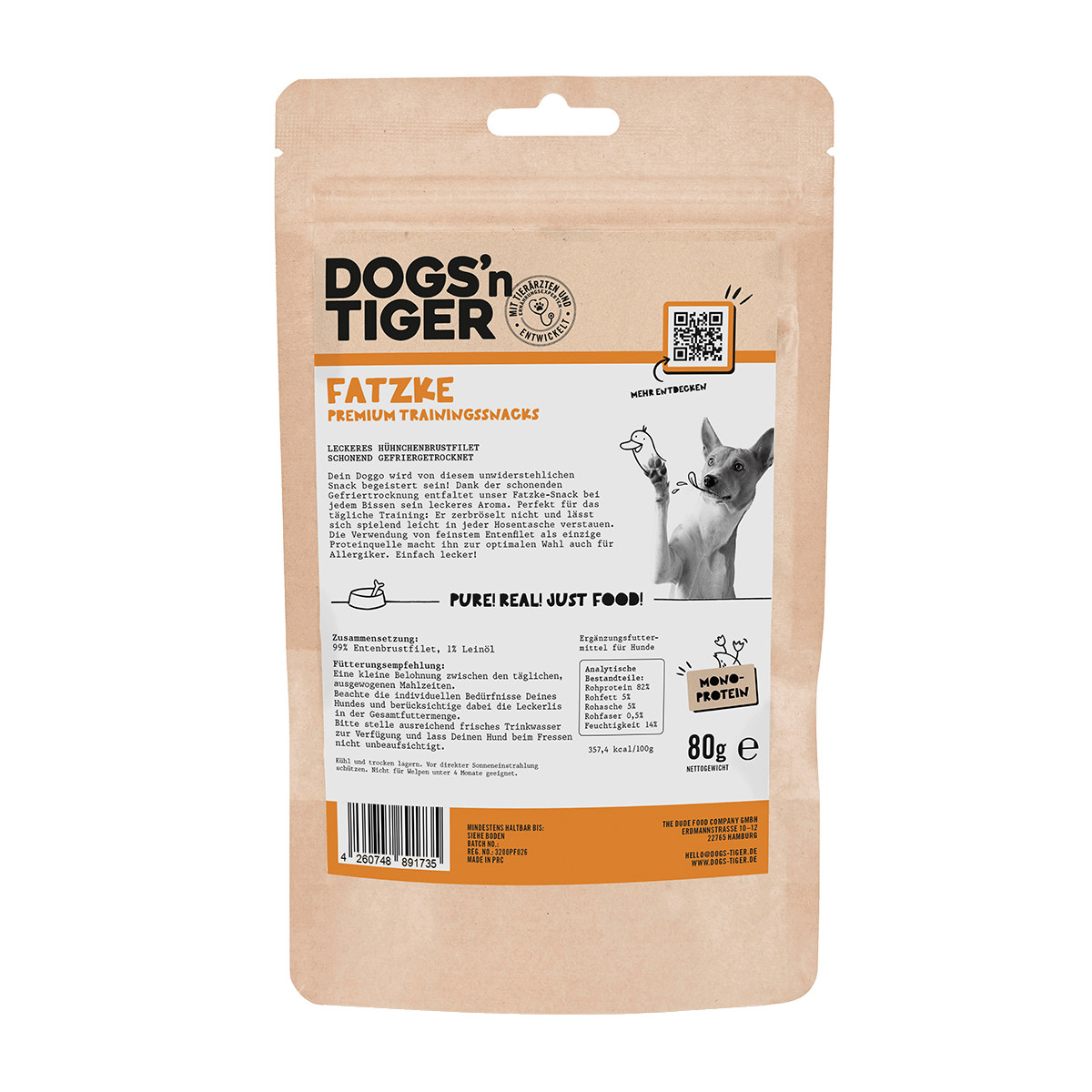 Dogs’n Tiger Adult, Hunde Snacks, Fatzke, Leckerlies, 99% gefriergetrocknetes Entenbrustfilet - Tiny Paws Boutique