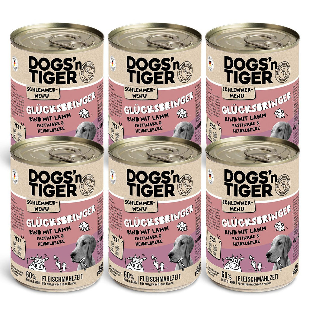 Dogs’n Tiger Adult Hundefutter, Glücksbringer, Nassfutter, Getreidefrei, Rind, Lamm, Pastinake & Heidelbeeren - Tiny Paws Boutique