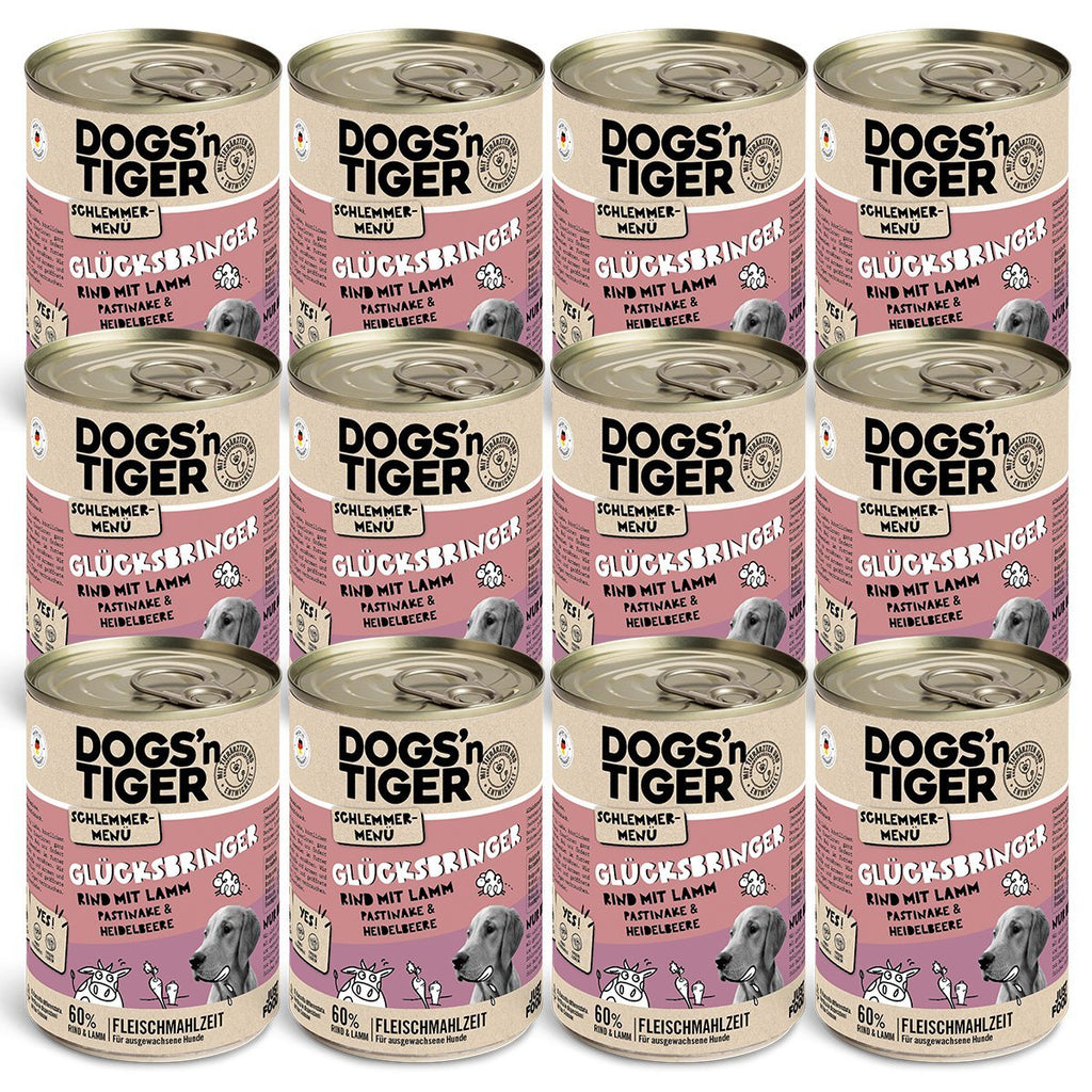 Dogs’n Tiger Adult Hundefutter, Glücksbringer, Nassfutter, Getreidefrei, Rind, Lamm, Pastinake & Heidelbeeren - Tiny Paws Boutique