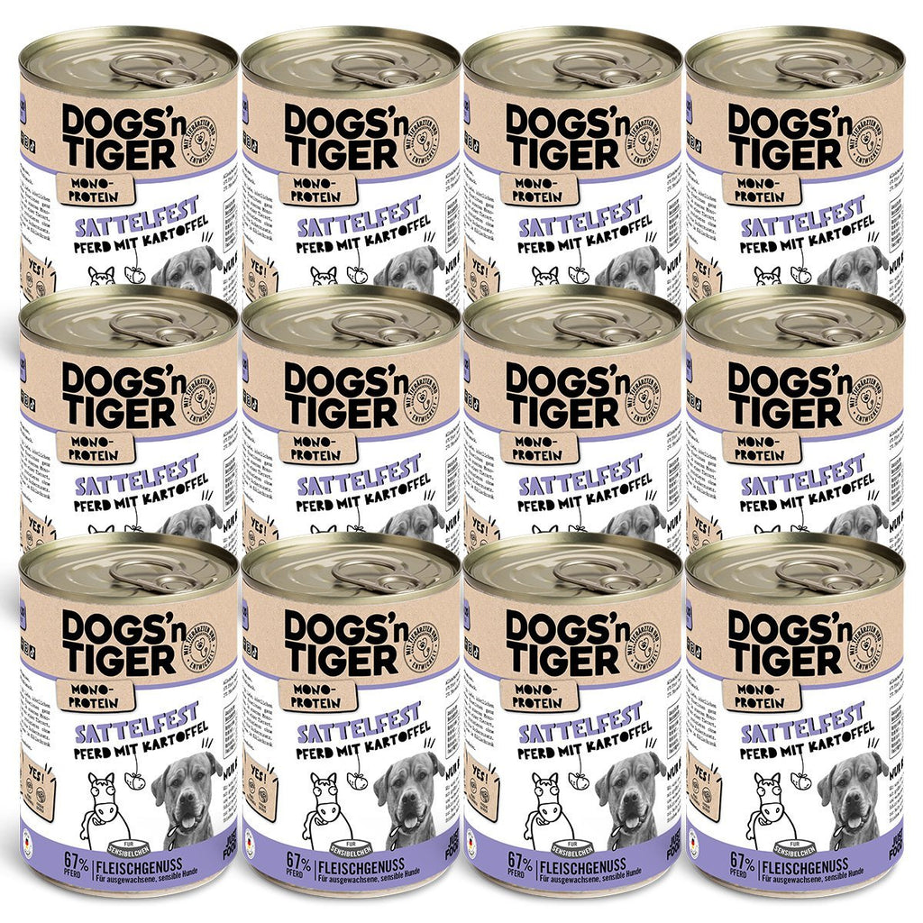 Dogs’n Tiger Adult Hundefutter, Nassfutter, Sattelfest, Getreidefrei, hypoallergen, Monoprotein, Pferd & Kartoffel - Tiny Paws Boutique