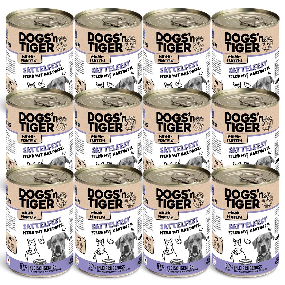 Dogs’n Tiger Adult Hundefutter, Nassfutter, Sattelfest, Getreidefrei, hypoallergen, Monoprotein, Pferd & Kartoffel - Tiny Paws Boutique