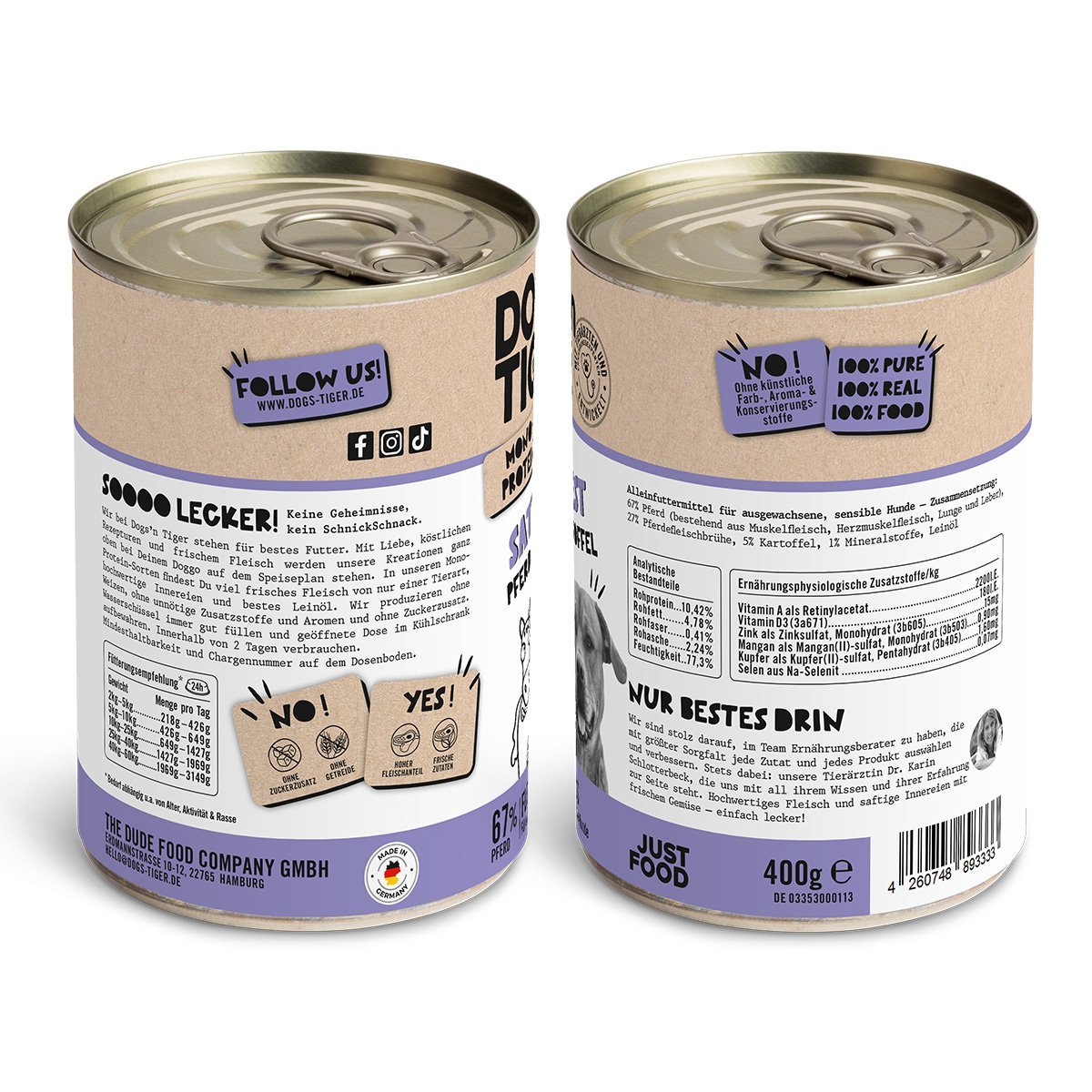 Dogs’n Tiger Adult Hundefutter, Nassfutter, Sattelfest, Getreidefrei, hypoallergen, Monoprotein, Pferd & Kartoffel - Tiny Paws Boutique