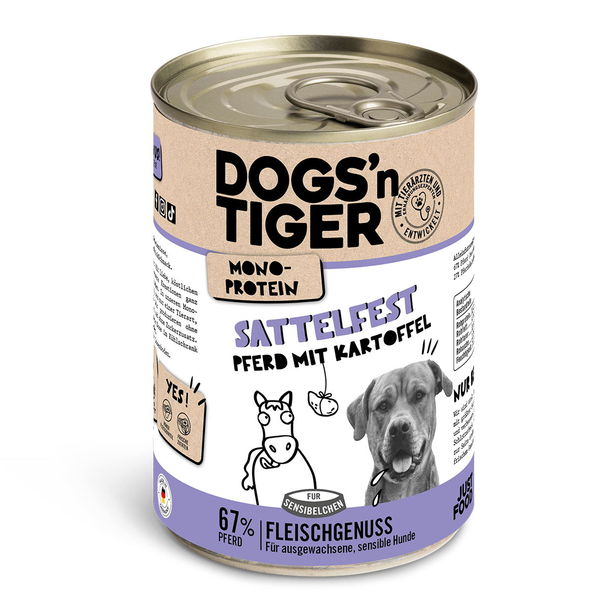Dogs’n Tiger Adult Hundefutter, Nassfutter, Sattelfest, Getreidefrei, hypoallergen, Monoprotein, Pferd & Kartoffel - Tiny Paws Boutique