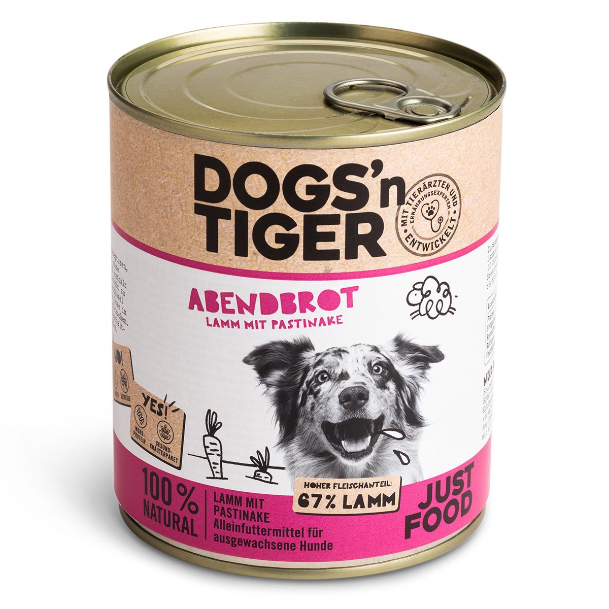 Dogs’n Tiger Adult Premium Hundefutter, Abendbrot, Nassfutter, Getreidefrei, Lamm, Pastinake & Gesund - Kräuterpaket - Tiny Paws Boutique