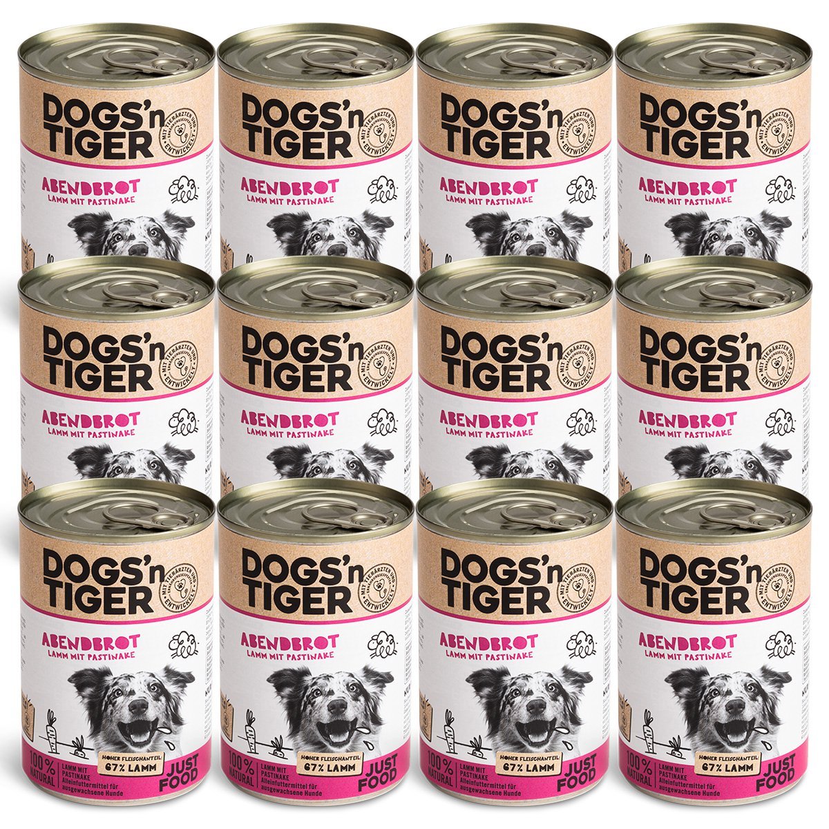 Dogs’n Tiger Adult Premium Hundefutter, Abendbrot, Nassfutter, Getreidefrei, Lamm, Pastinake & Gesund - Kräuterpaket - Tiny Paws Boutique