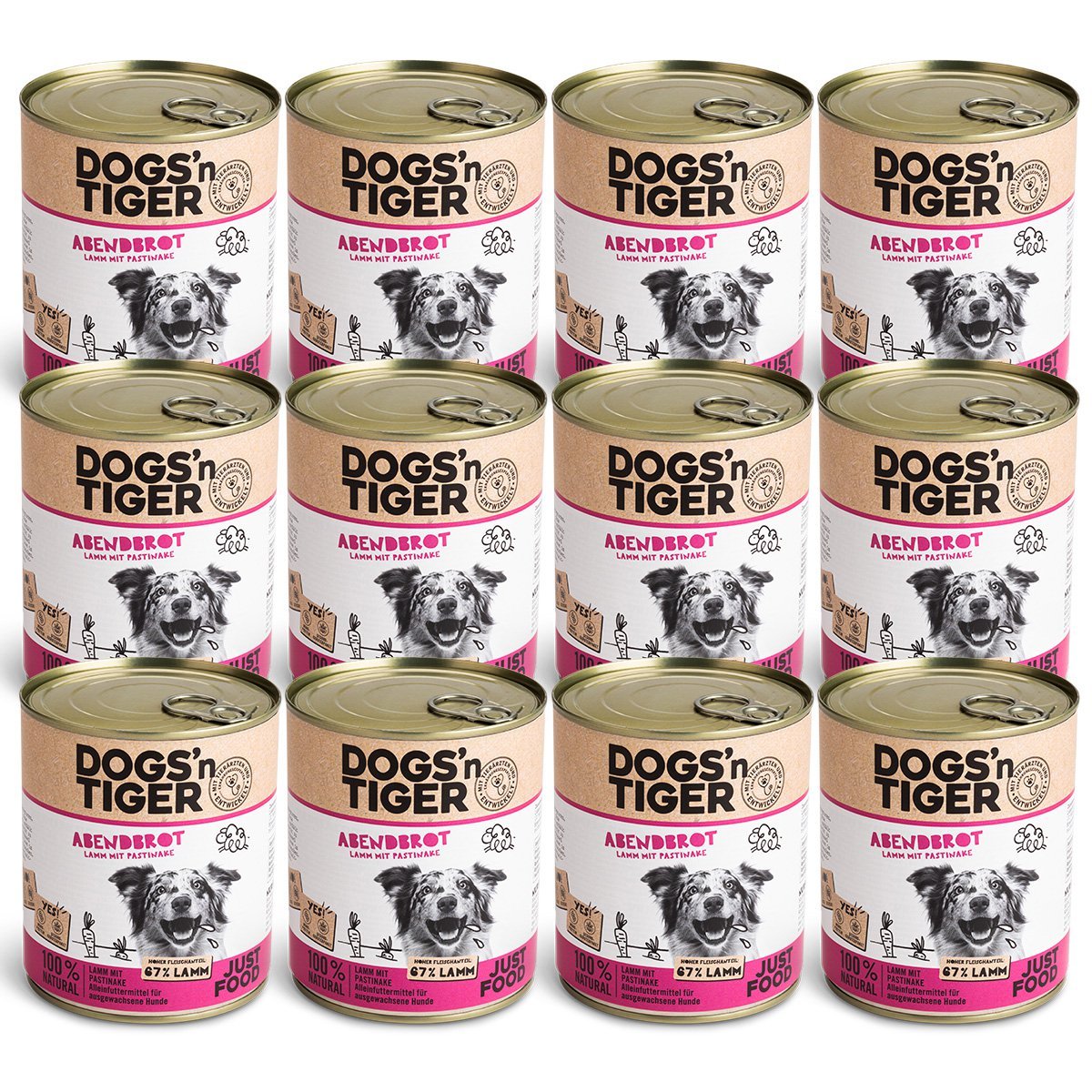 Dogs’n Tiger Adult Premium Hundefutter, Abendbrot, Nassfutter, Getreidefrei, Lamm, Pastinake & Gesund - Kräuterpaket - Tiny Paws Boutique