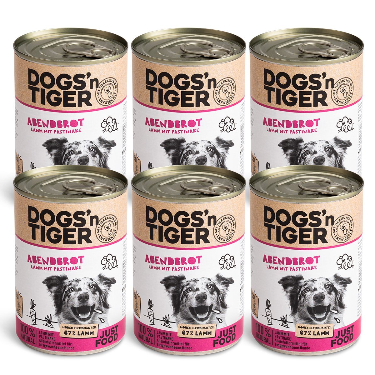 Dogs’n Tiger Adult Premium Hundefutter, Abendbrot, Nassfutter, Getreidefrei, Lamm, Pastinake & Gesund - Kräuterpaket - Tiny Paws Boutique