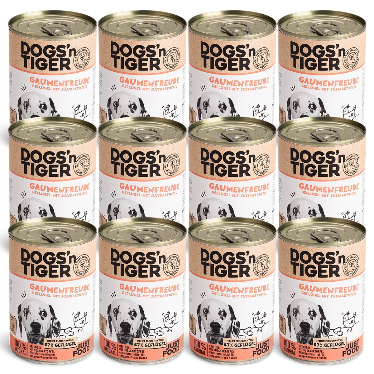 Dogs’n Tiger Adult Premium Hundefutter, Nassfutter, Getreidefrei, Gaumenfreude, Geflügel & Süßkartoffel - Tiny Paws Boutique