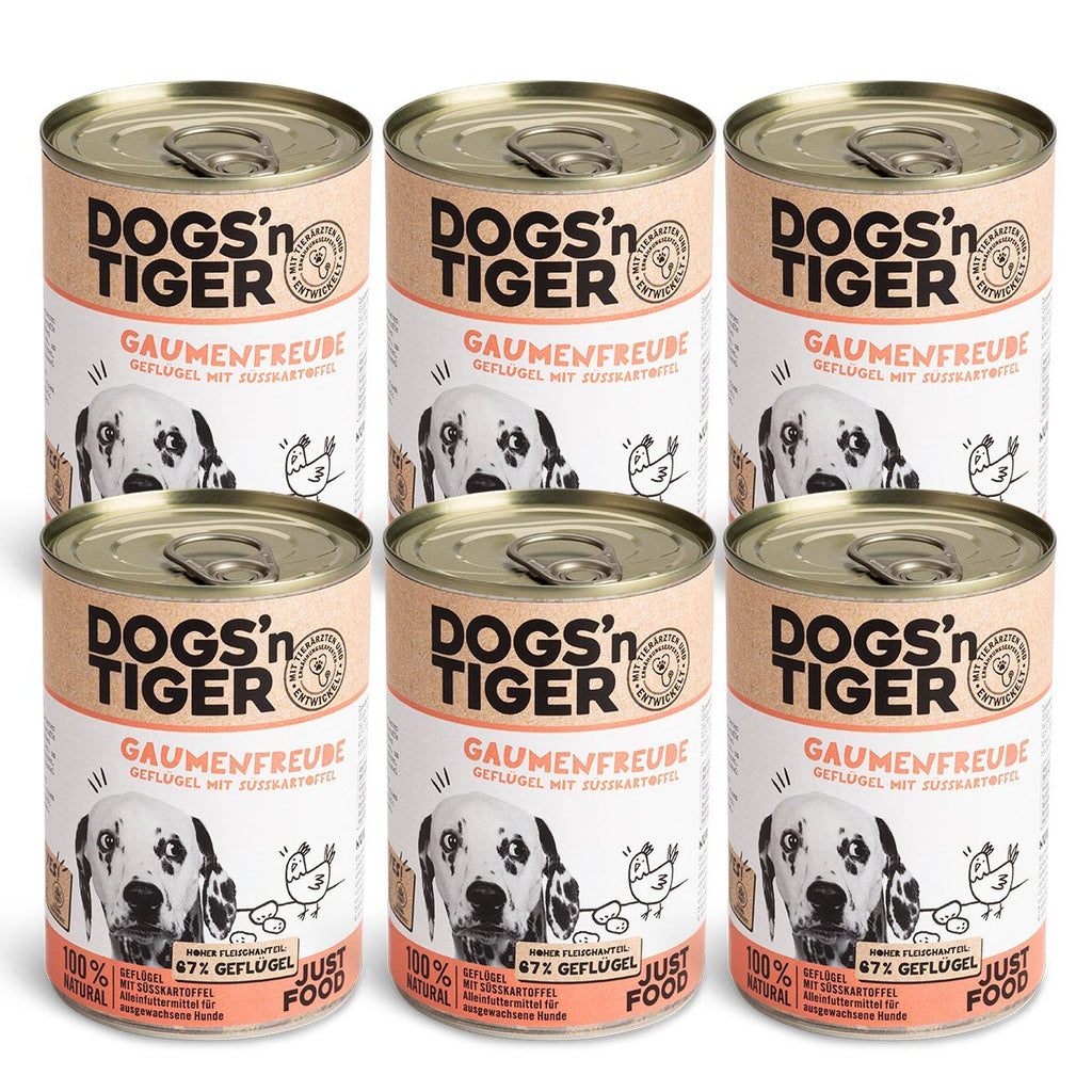 Dogs’n Tiger Adult Premium Hundefutter, Nassfutter, Getreidefrei, Gaumenfreude, Geflügel & Süßkartoffel - Tiny Paws Boutique