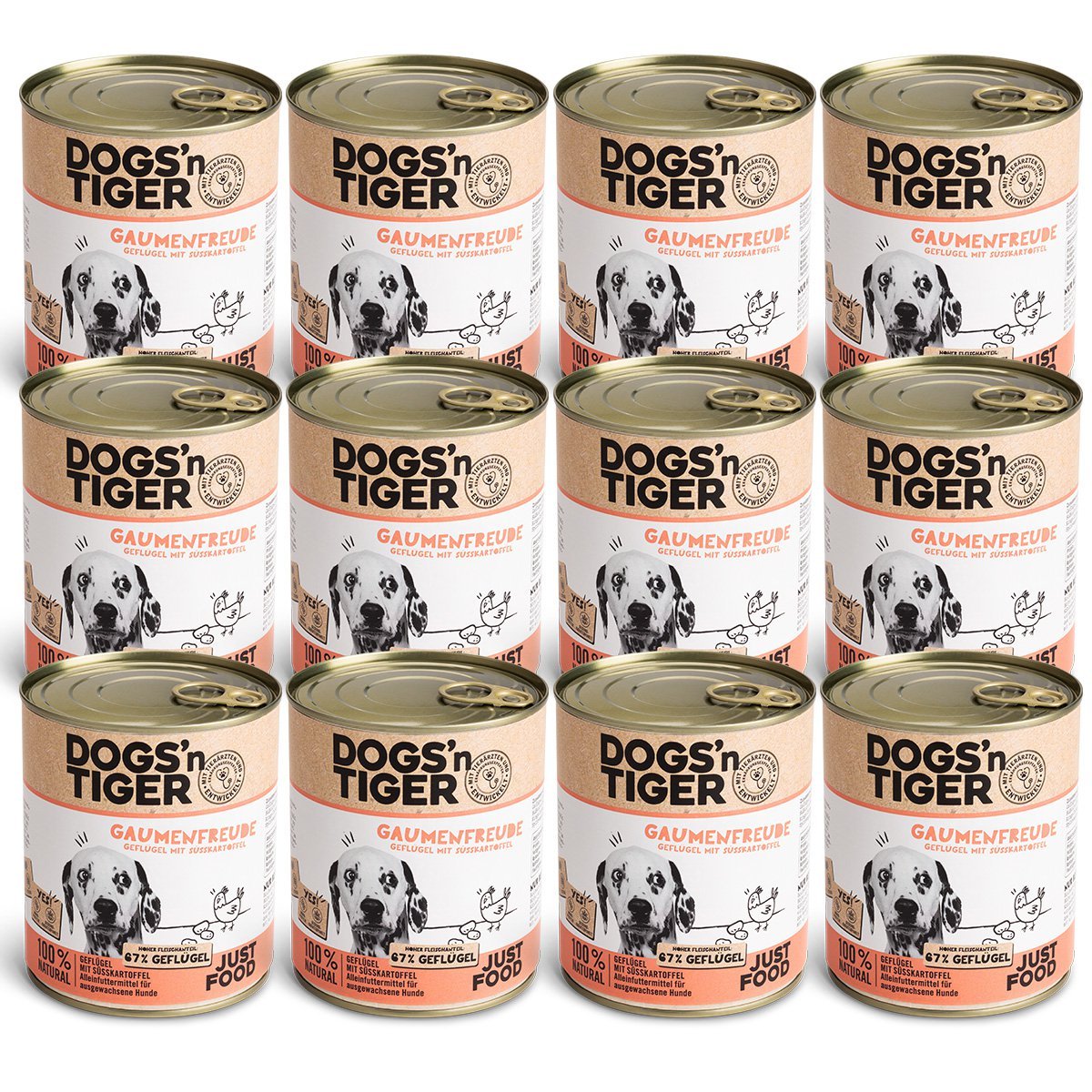 Dogs’n Tiger Adult Premium Hundefutter, Nassfutter, Getreidefrei, Gaumenfreude, Geflügel & Süßkartoffel - Tiny Paws Boutique