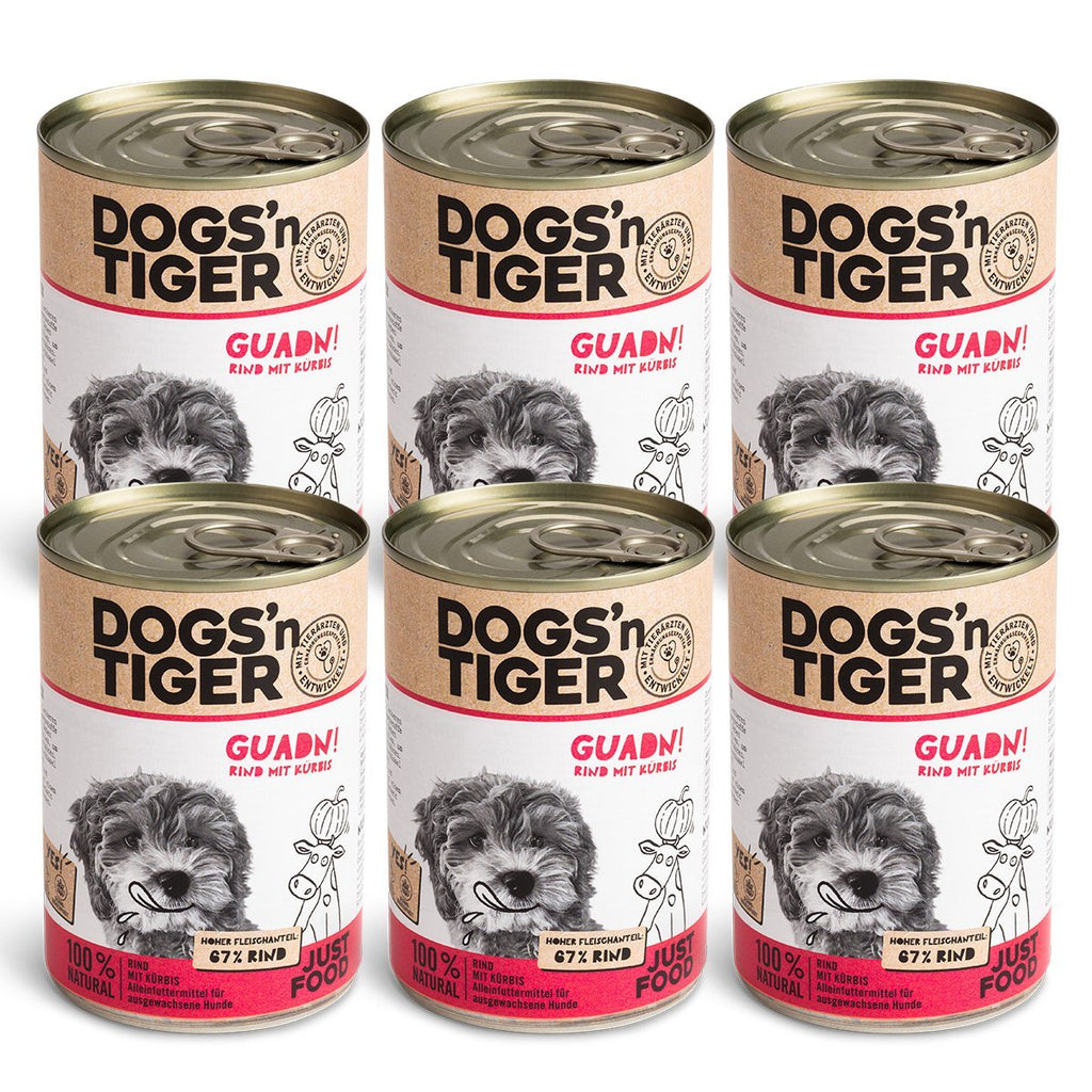 Dogs’n Tiger Adult Premium Hundefutter, Nassfutter, Getreidefrei, Guadn, Rind & Kürbis - Tiny Paws Boutique