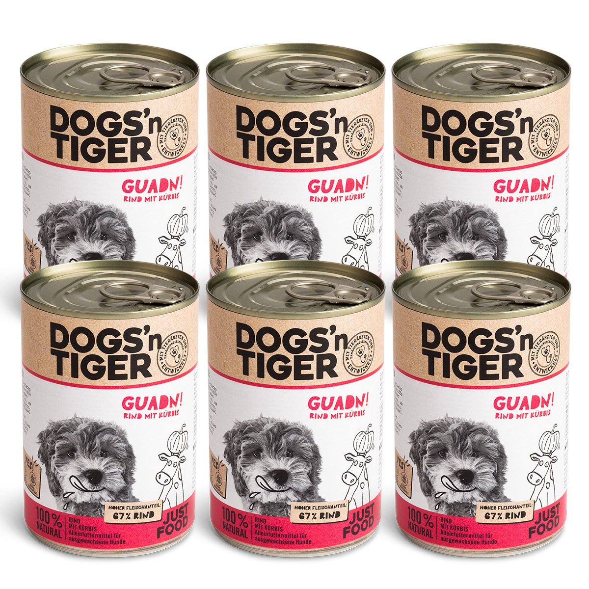 Dogs’n Tiger Adult Premium Hundefutter, Nassfutter, Getreidefrei, Guadn, Rind & Kürbis - Tiny Paws Boutique