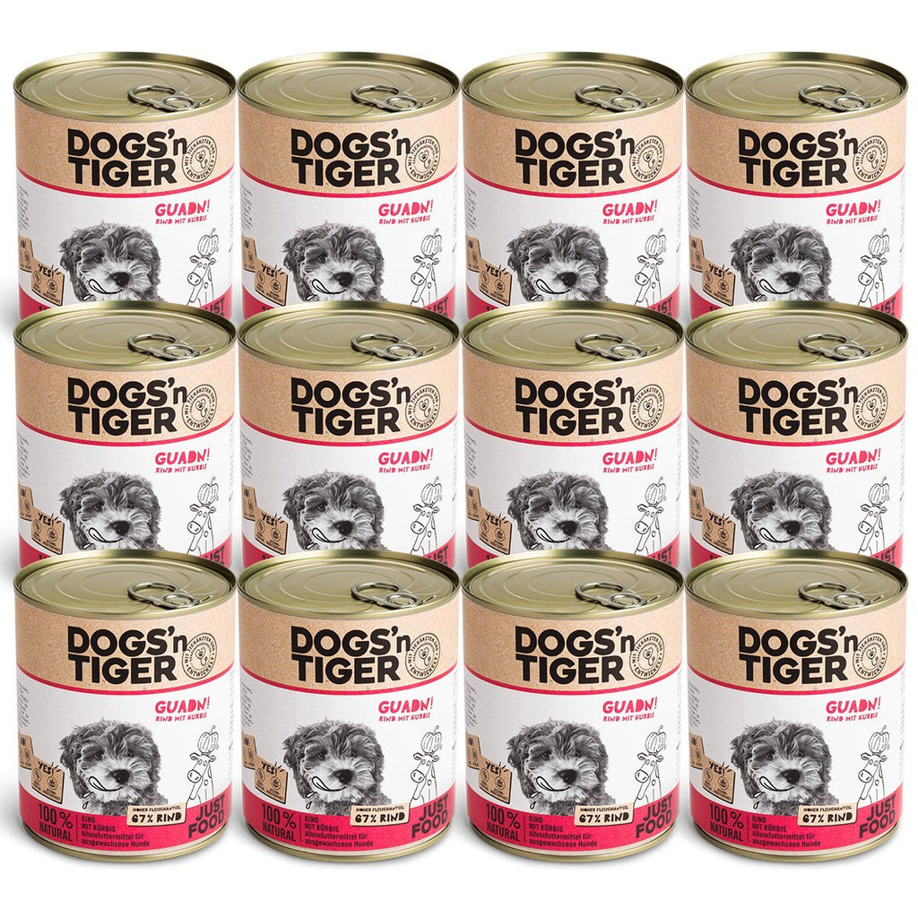 Dogs’n Tiger Adult Premium Hundefutter, Nassfutter, Getreidefrei, Guadn, Rind & Kürbis - Tiny Paws Boutique