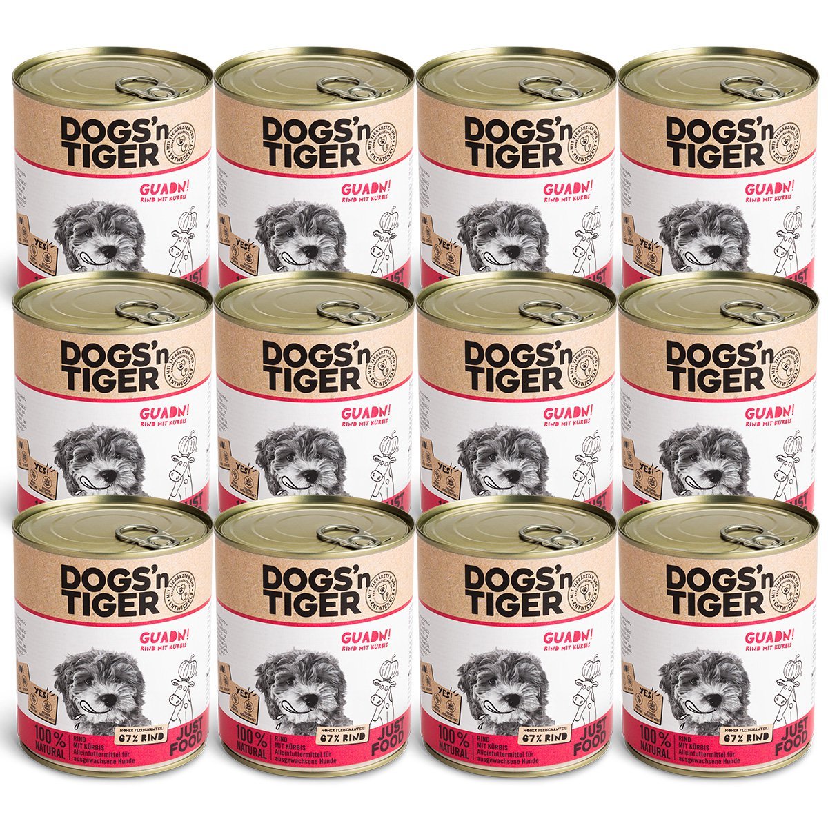 Dogs’n Tiger Adult Premium Hundefutter, Nassfutter, Getreidefrei, Guadn, Rind & Kürbis - Tiny Paws Boutique