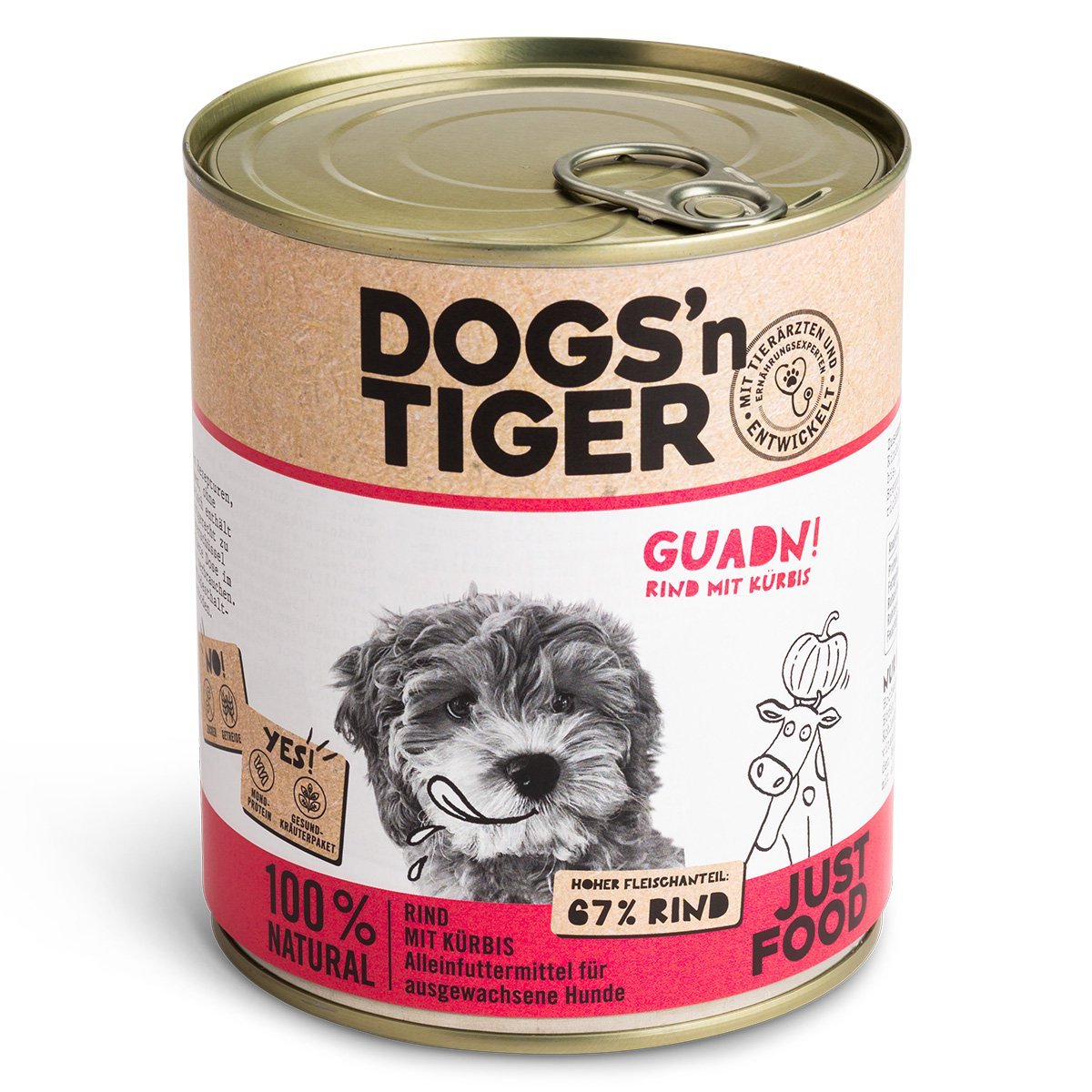 Dogs’n Tiger Adult Premium Hundefutter, Nassfutter, Getreidefrei, Guadn, Rind & Kürbis - Tiny Paws Boutique