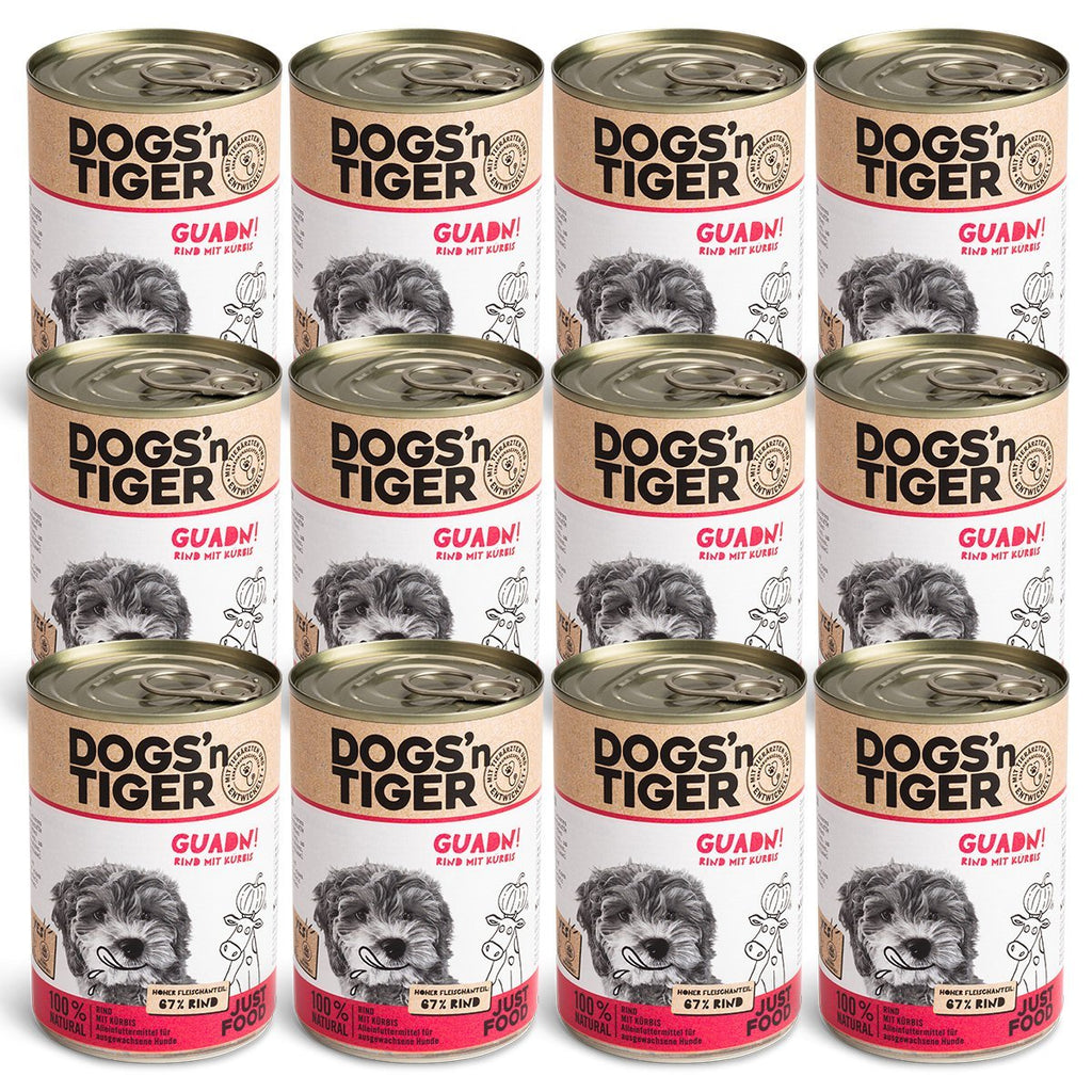Dogs’n Tiger Adult Premium Hundefutter, Nassfutter, Getreidefrei, Guadn, Rind & Kürbis - Tiny Paws Boutique