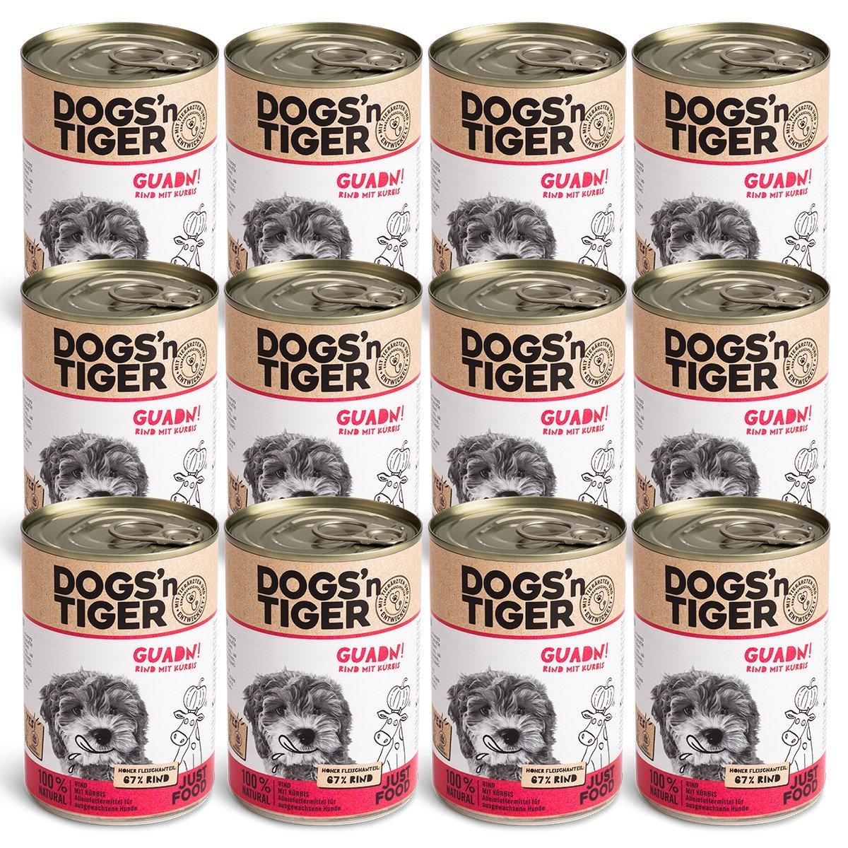 Dogs’n Tiger Adult Premium Hundefutter, Nassfutter, Getreidefrei, Guadn, Rind & Kürbis - Tiny Paws Boutique