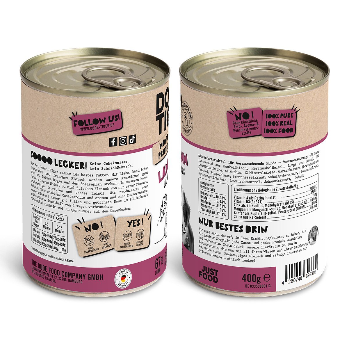 Dogs’n Tiger Junior, dog food, lamb fromm, wet dog food, puppy food, monoproteins, lamb & pumpkin - Tiny Paws Boutique