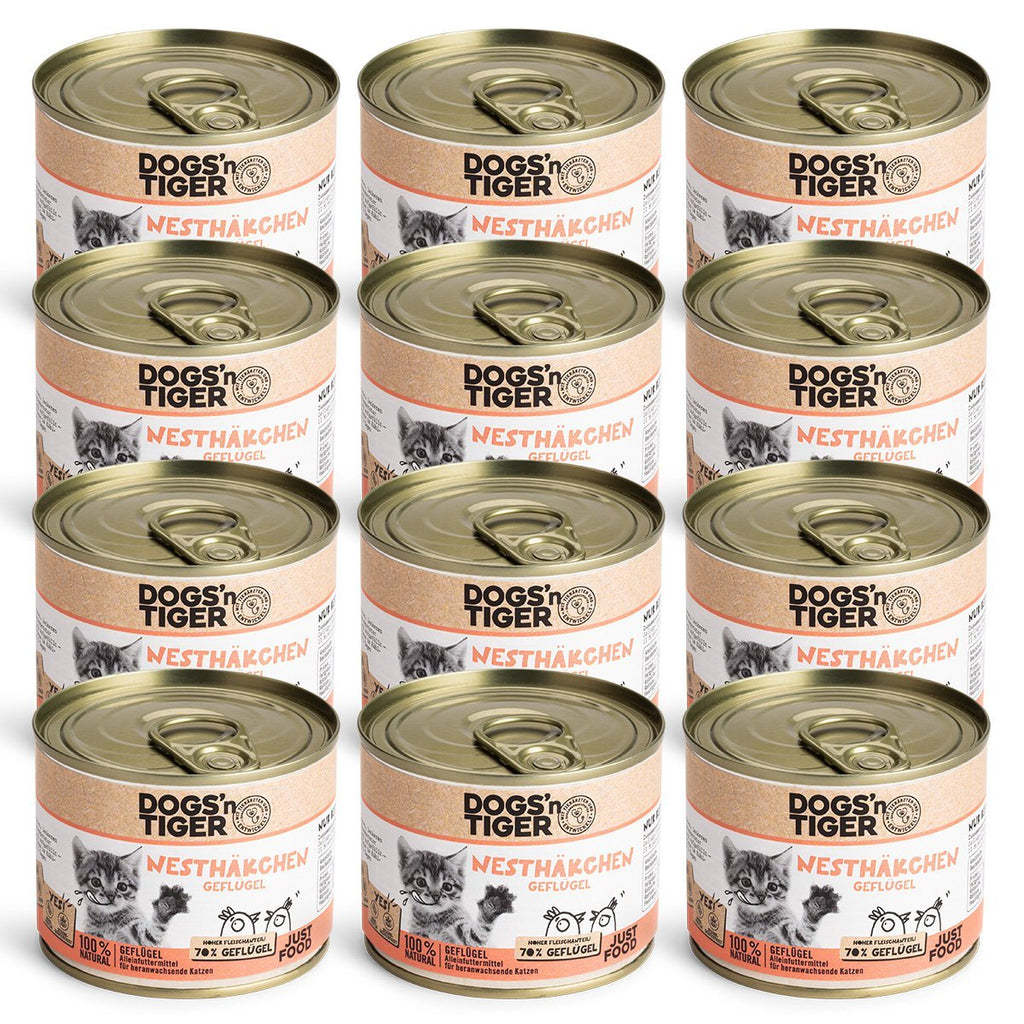 Dogs'n Tiger Junior, Kitten Premium cat food, wet food, grain - free, nestlings, poultry, algae lime & dandelion - Tiny Paws Boutique
