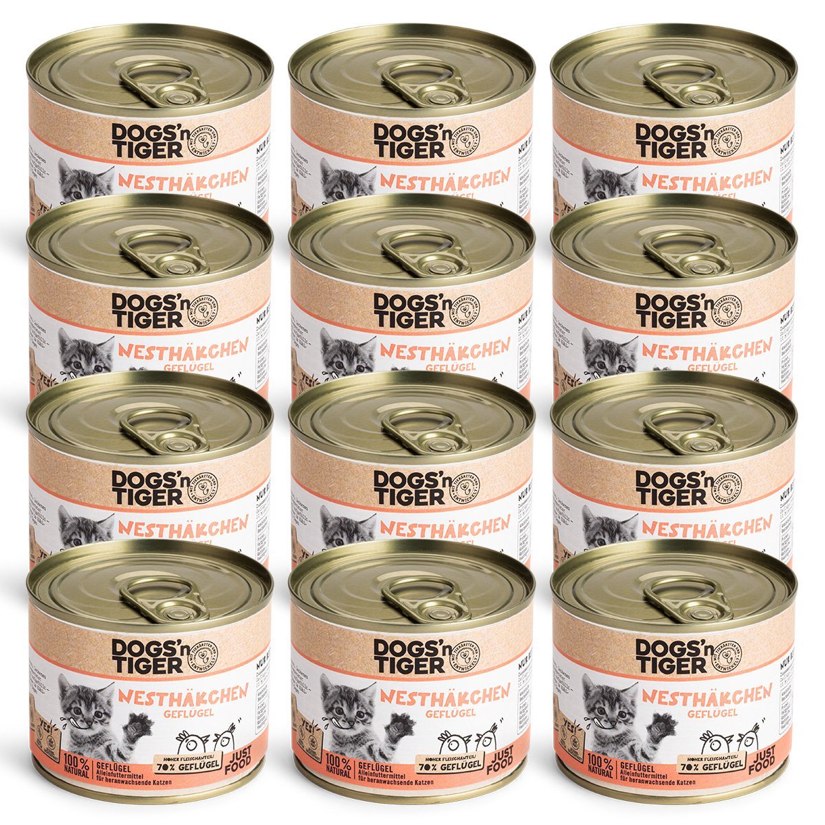 Dogs'n Tiger Junior, Kitten Premium cat food, wet food, grain - free, nestlings, poultry, algae lime & dandelion - Tiny Paws Boutique
