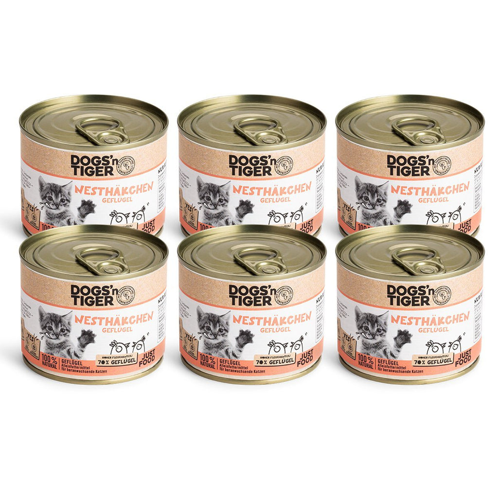 Dogs'n Tiger Junior, Kitten Premium cat food, wet food, grain - free, nestlings, poultry, algae lime & dandelion - Tiny Paws Boutique
