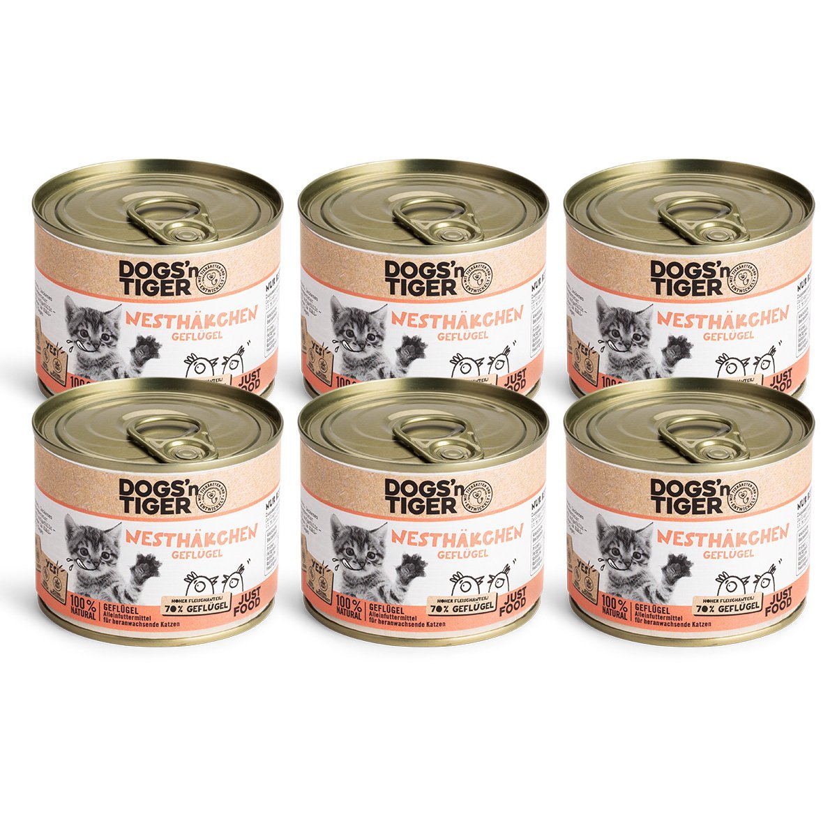 Dogs'n Tiger Junior, Kitten Premium cat food, wet food, grain - free, nestlings, poultry, algae lime & dandelion - Tiny Paws Boutique
