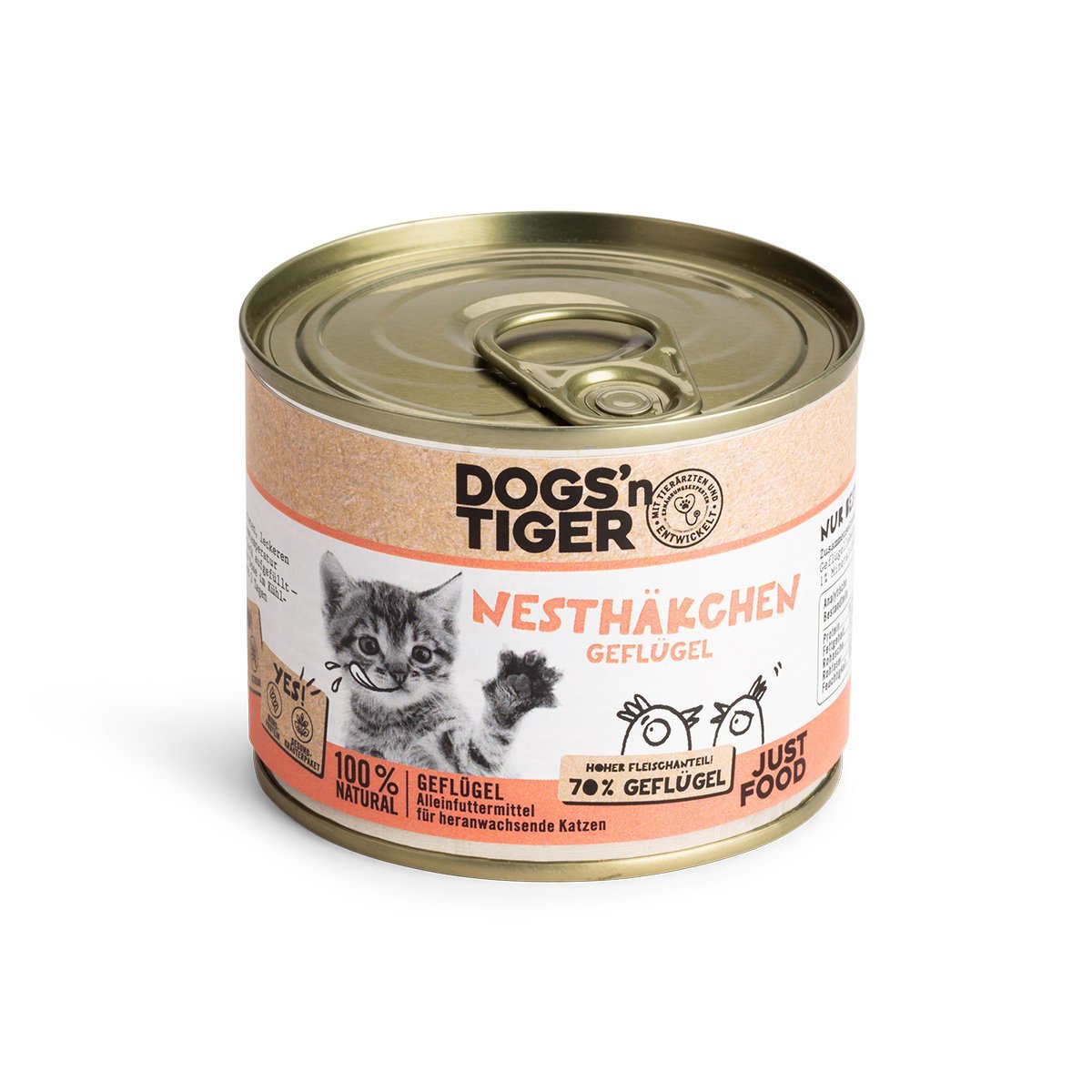 Dogs'n Tiger Junior, Kitten Premium cat food, wet food, grain - free, nestlings, poultry, algae lime & dandelion - Tiny Paws Boutique