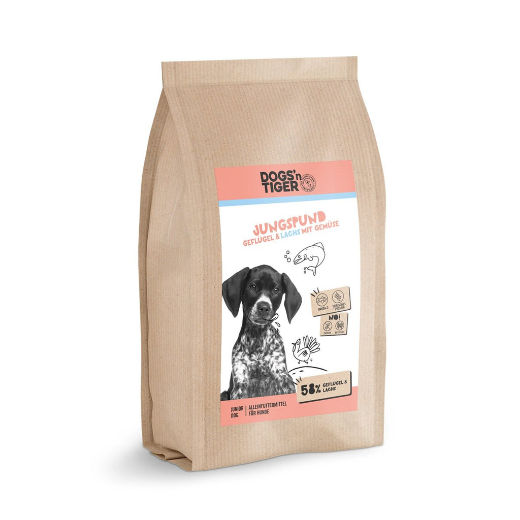 Dogs’n Tiger Junior Premium dog food, young puppies, dry puppy food, grain - free, salmon & turkey - Tiny Paws Boutique