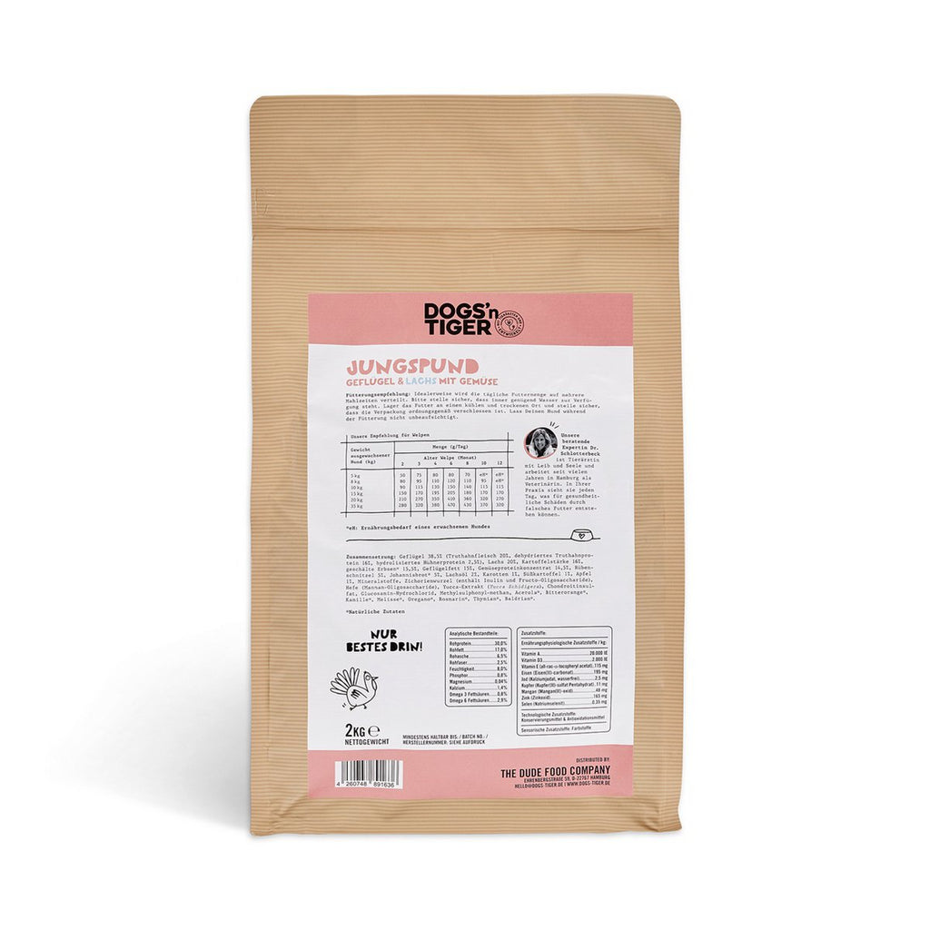 Dogs’n Tiger Junior Premium dog food, young puppies, dry puppy food, grain - free, salmon & turkey - Tiny Paws Boutique
