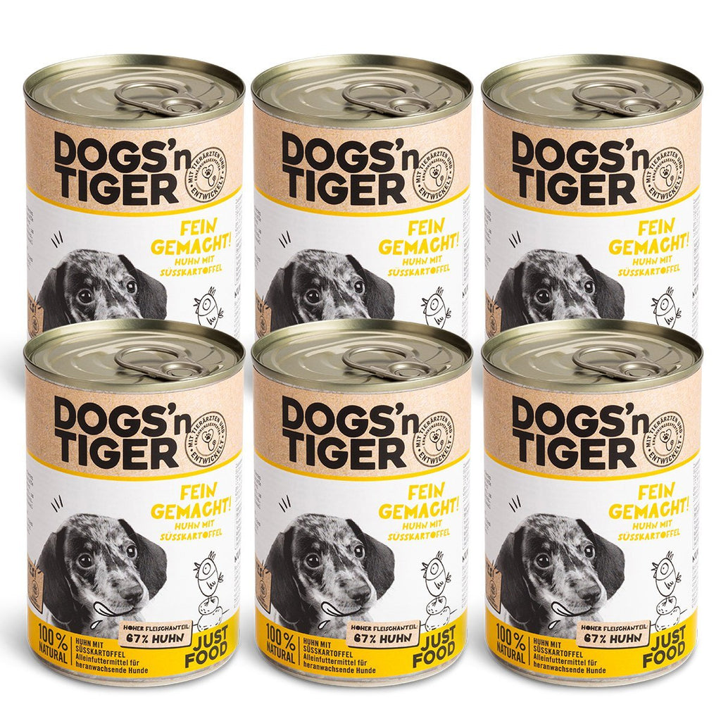 Dogs'n Tiger Junior, puppy premium dog food, wet food, grain - free, finely made, chicken & sweet potato - Tiny Paws Boutique